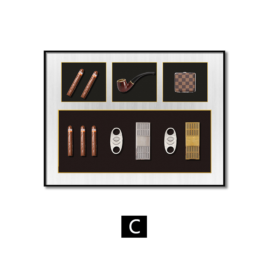 Pintura decorativa de cigarro, pipa, jarra, pintura colgante tridimensional, lujo ligero, habitación de muestra simple, pintura de instalación física