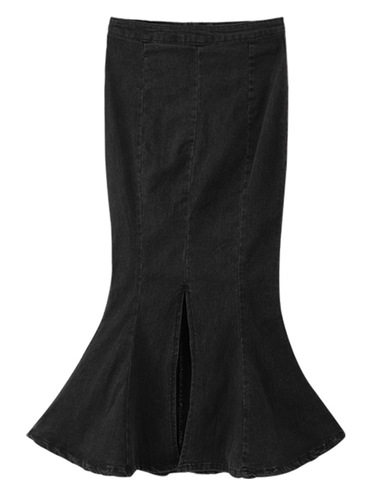 Vintage Cowboy Half-Body Skirt for Women, Autumn High-Waisted Slimming Split Medium-Length Personalized Bubble Butt Fish-Tail Skirt