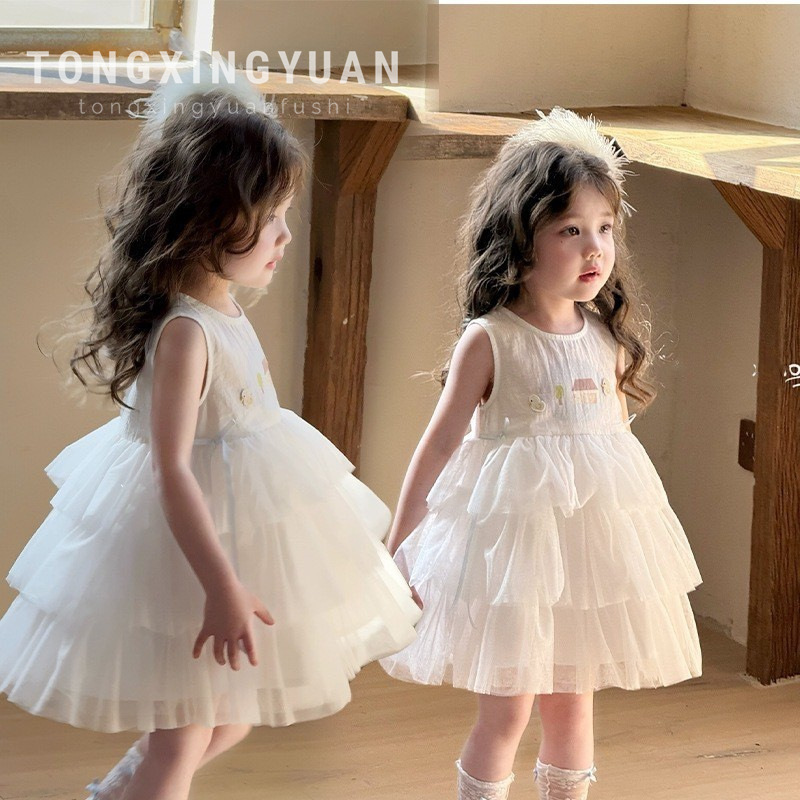 Girls Cartoon Tank Top Dress 2025 Summer New Children's Korean Casual Dress Small and Medium-Sized Children's Fashion Princess Dress