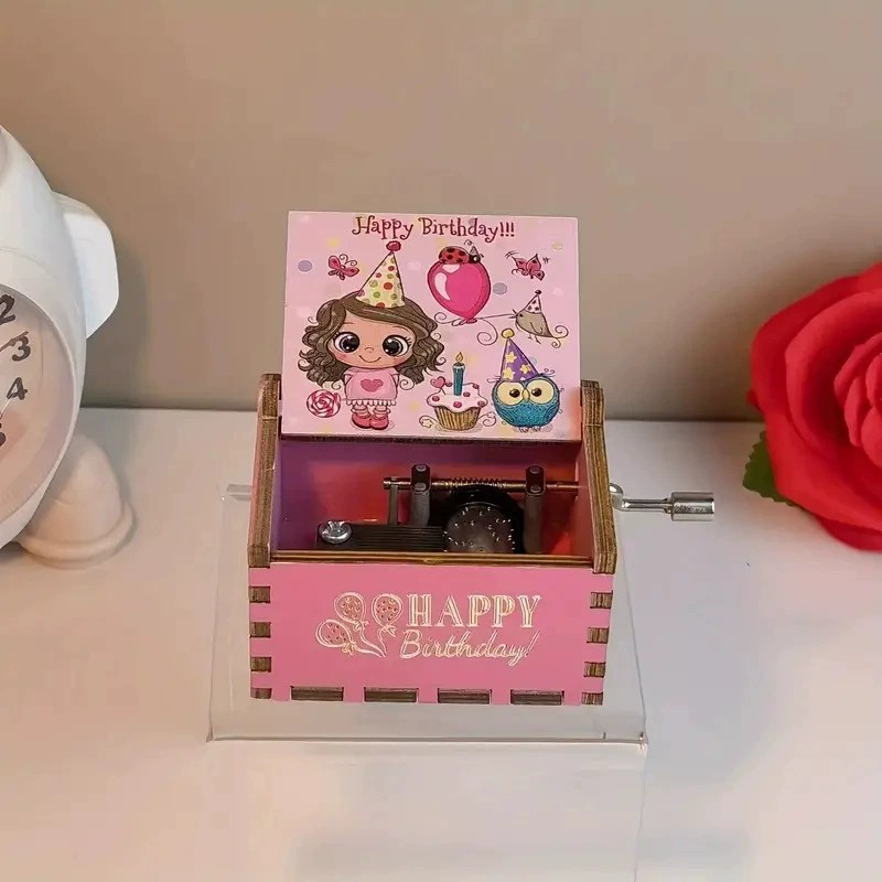 С днем рождения музыка ручной встряхивания звуковой шкатулкой креативный киоск оптовая раскрашенный подарок на день рождения деревянная музыкальная шкатулка