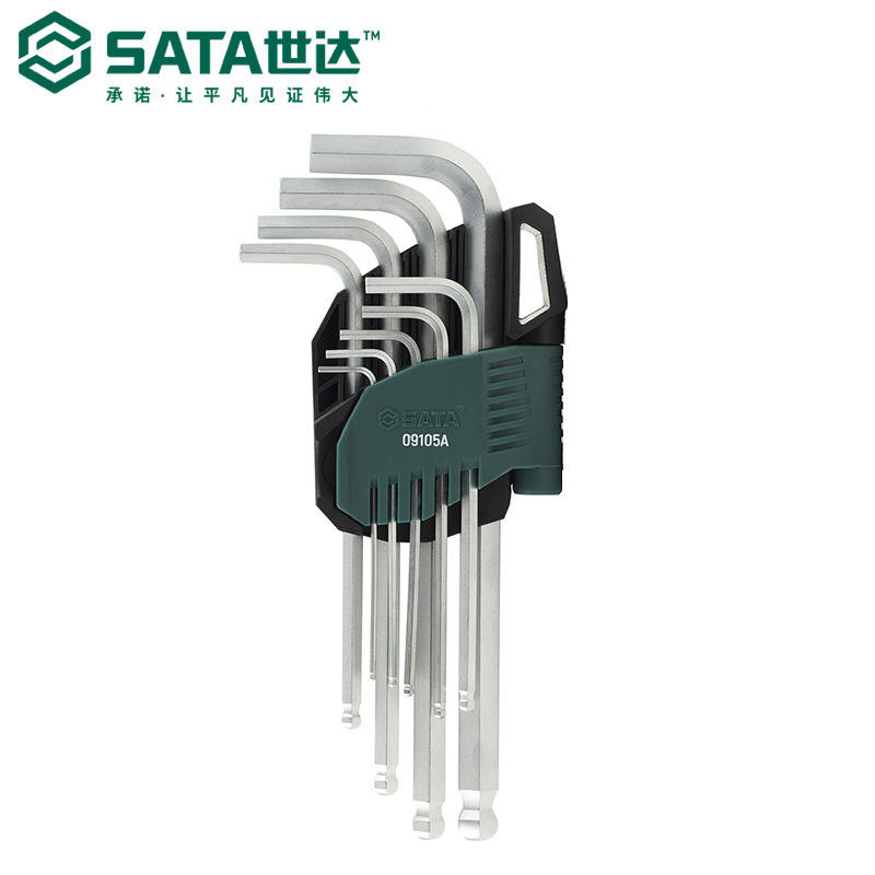 Sata世达9件铬钒钢特长加长球头内六角扳手09101A-09107A