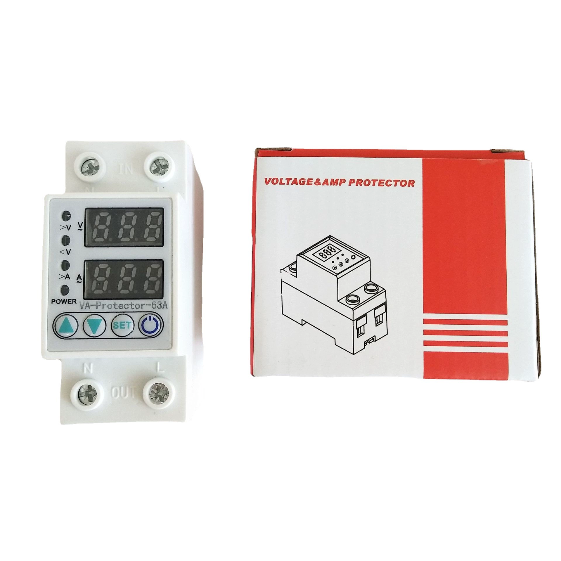 Самоклеящаяся Регулируемая Защита от перенапряжения и ограничения тока Светодиодный двойной дисплей 40A 63A 220V Цифровой дисплей