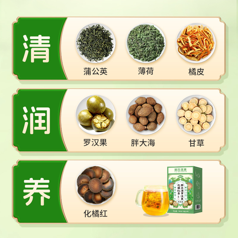 胖大海罗汉果化橘红茶清润嗓子独立包装10包胖大海养生茶甘草代发|undefined