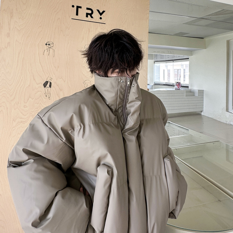 Ropa de invierno pesado simple collar de pie corto abrigo de algodón acolchado para hombres y mujeres espesado cálido abrigo de algodón acolchado de cuero suelto abrigo de pan casual