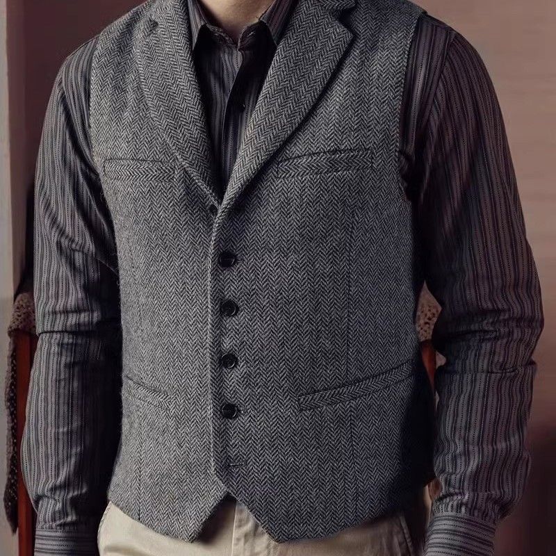 Kişi üçün yun jilet, ingilis retro üslubu, hərbi yaşıl