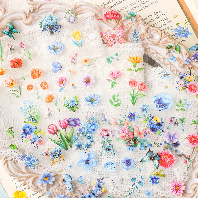 Streamer Flower Language Series Pegatina de cuenta manual de pet impermeable transparente Diary Material de decoración Pegatina de papelería