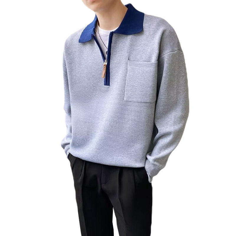 Explosiones transfronterizas de tamaño grande europeo polo camiseta con solapa camiseta de punto suéter hombre color viejo dinero fábrica de negocios al por mayor