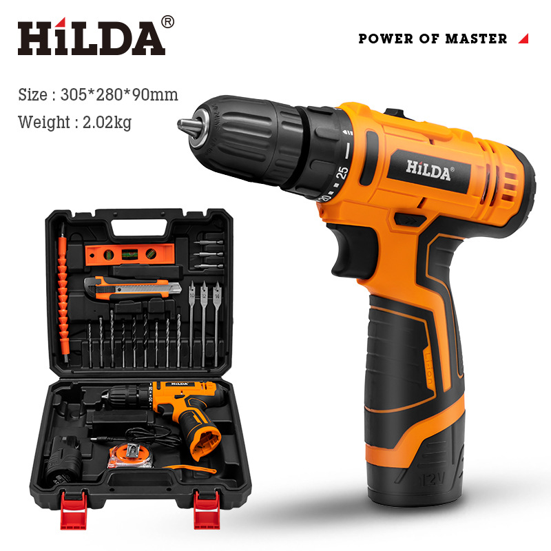 Hilda taladro eléctrico de litio de doble velocidad recargable taladro pistola taladro multifuncional hogar destornillador eléctrico ventas directas de la fábrica