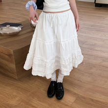 初秋新款女装ins甜美可爱蕾丝设计感木耳花边抽绳百搭半身伞裙女