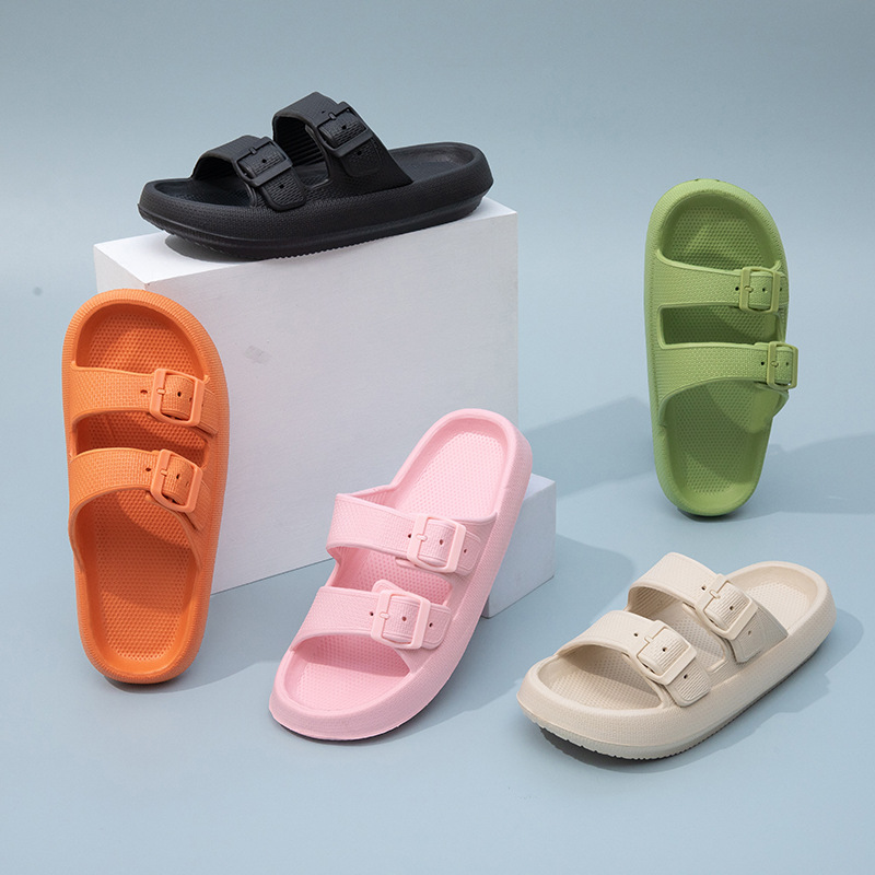 Zapatillas de EVA frescas con hebilla de doble cinturón de comercio exterior, modelos de pareja, zapatillas de mierda en la playa para damas, zapatillas clásicas para hombres