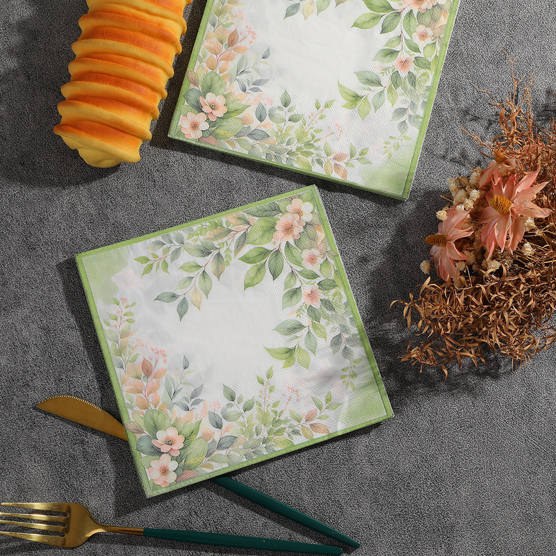 Chinese Printed Restaurant Paper Towels with Floral Pattern Square Paper Towels Party Paper Towels Disposable Napkins with Customizable Logo