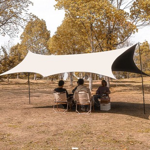 Silver-Coated Butterfly-Shaped Camping Picnic Rainproof Tent Canopy, Black Rubber Diamond-Shaped Curtain, Octagonal Sunshade, Windproof