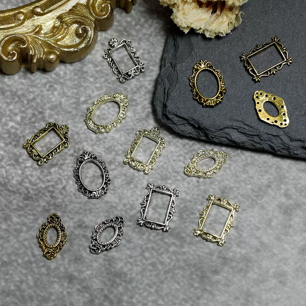 Cross-border explosions retro distressed photo frame alloy nail ornaments Japanese and Korean style exquisite hollow DIY nail ornaments