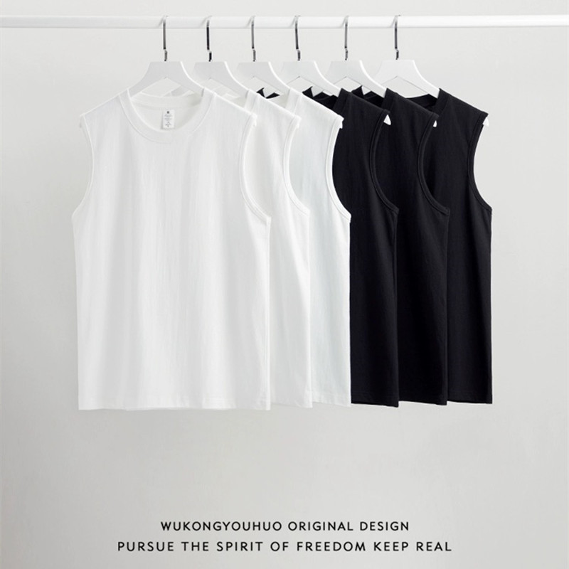 American 300g Pure Color Heavyweight Pure Cotton Loose Large Size T-Shirt for Men and Women Summer Outer Wear Sleeveless White Vest Short Sleeves