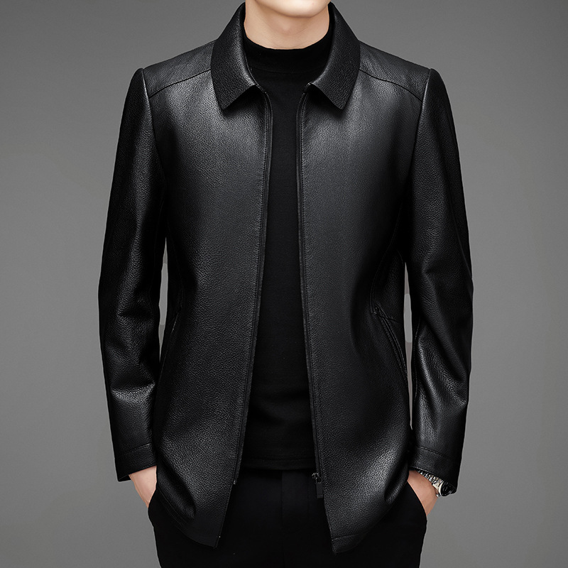 Autumn And Winter Haining Deerskin Leather Jacket Men's Casual Mid-length Lapel Top Genuine Leather Jacket Jacket For Men