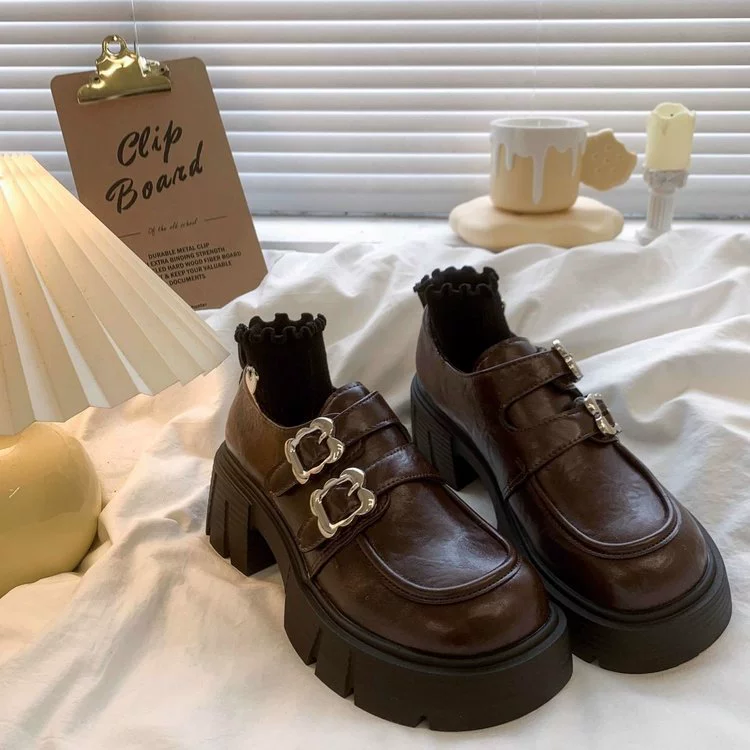 Туфли-лодочка платформы английский стиль, металлическая обувь для кожаной обуви, британский стиль