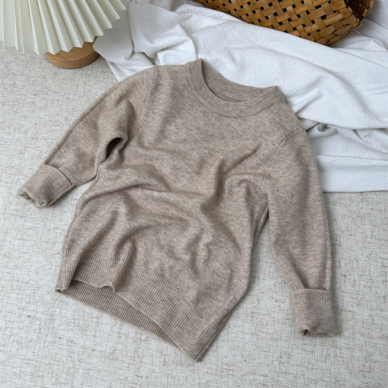 Suéter de lana de otoño y invierno, suéter de cuello redondo para niños y niñas, camisa de fondo, camisa de punto para bebés