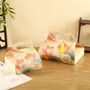 Chinese Style Koi Lotus Mid-Autumn Festival Gift Box Creative Satchel Moon Cake Egg Yolk Cake Exquisite Packaging Gift Box
