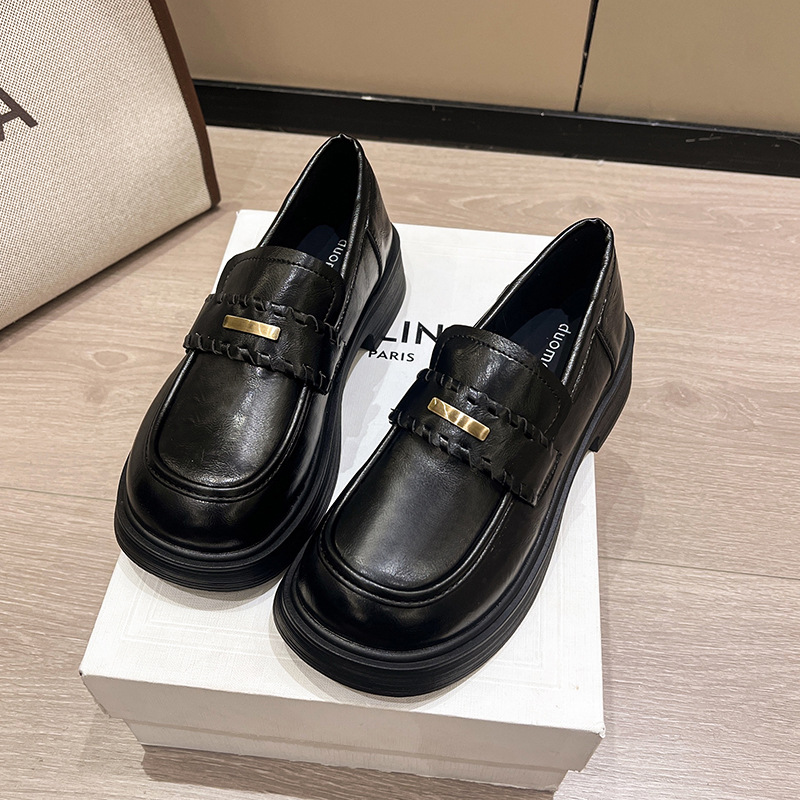 Thick-Soled British-Style Loafers for Women, 2026 Spring New Model, Height-Increasing Casual Leather Shoes with Hidden Height Increase