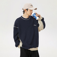 400G重磅宽松明线撞色卫衣男春季款拼接美式复古国潮情侣休闲外套