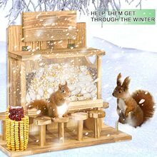 跨境木质松鼠喂食器户外园林花栗鼠松鼠野餐桌投食器鸟站台喂食器