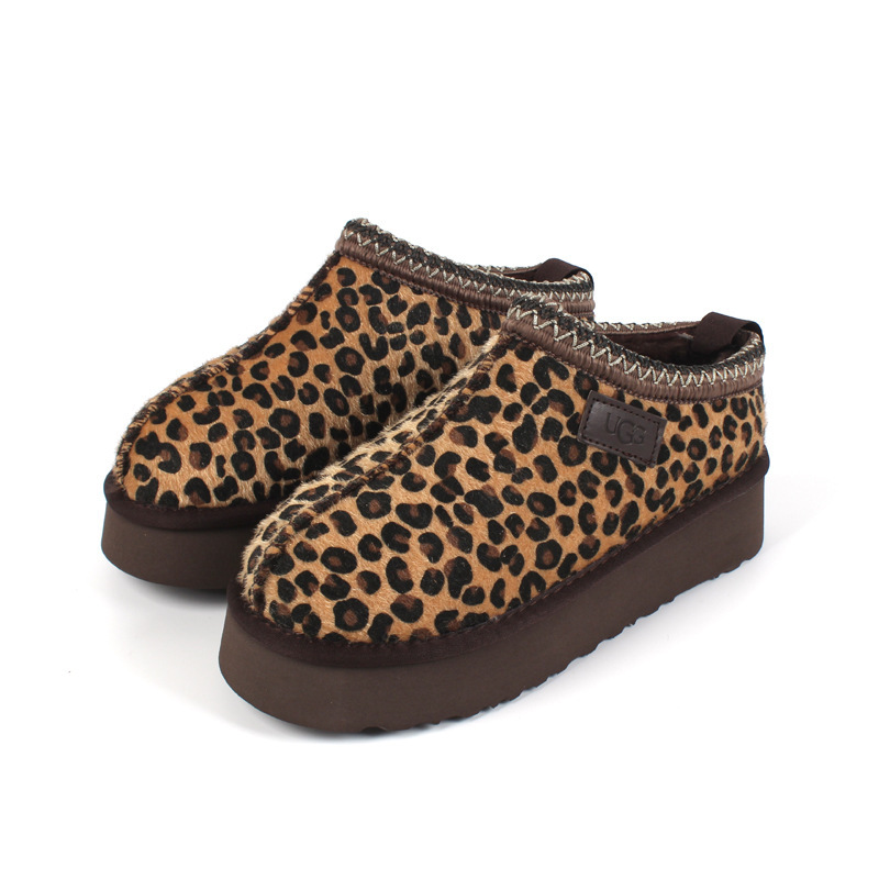 Snow Boots with Horsehair and Leopard Print, Thick-Soled Slip-On Shoes for Men and Women, Large Size Cotton Shoes, Wholesale from Manufacturer, Tasman