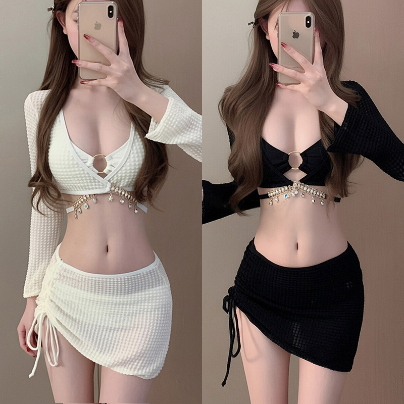 New Pure Desire Swimwear Women's Instagram Long Sleeve Summer Split Bikini Four-piece Set Sexy Hot Spring Slim Swimwear