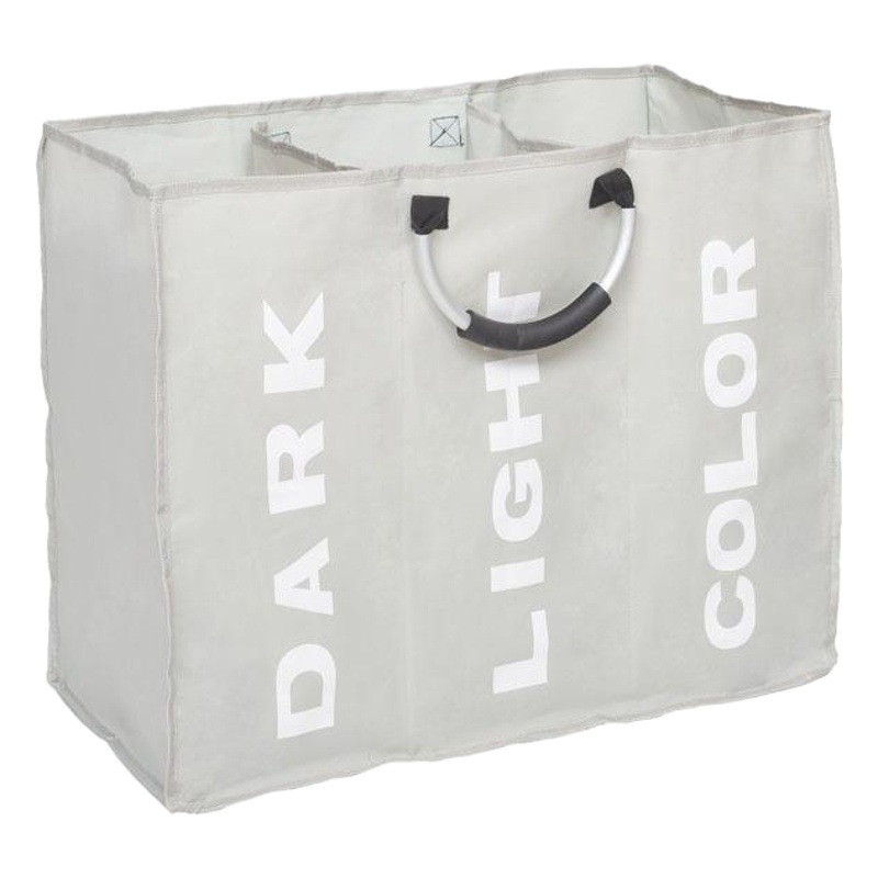 Cesto de ropa sucia portátil con asa de metal, organizador de almacenamiento multiusos de gran capacidad con tres compartimentos para el hogar.