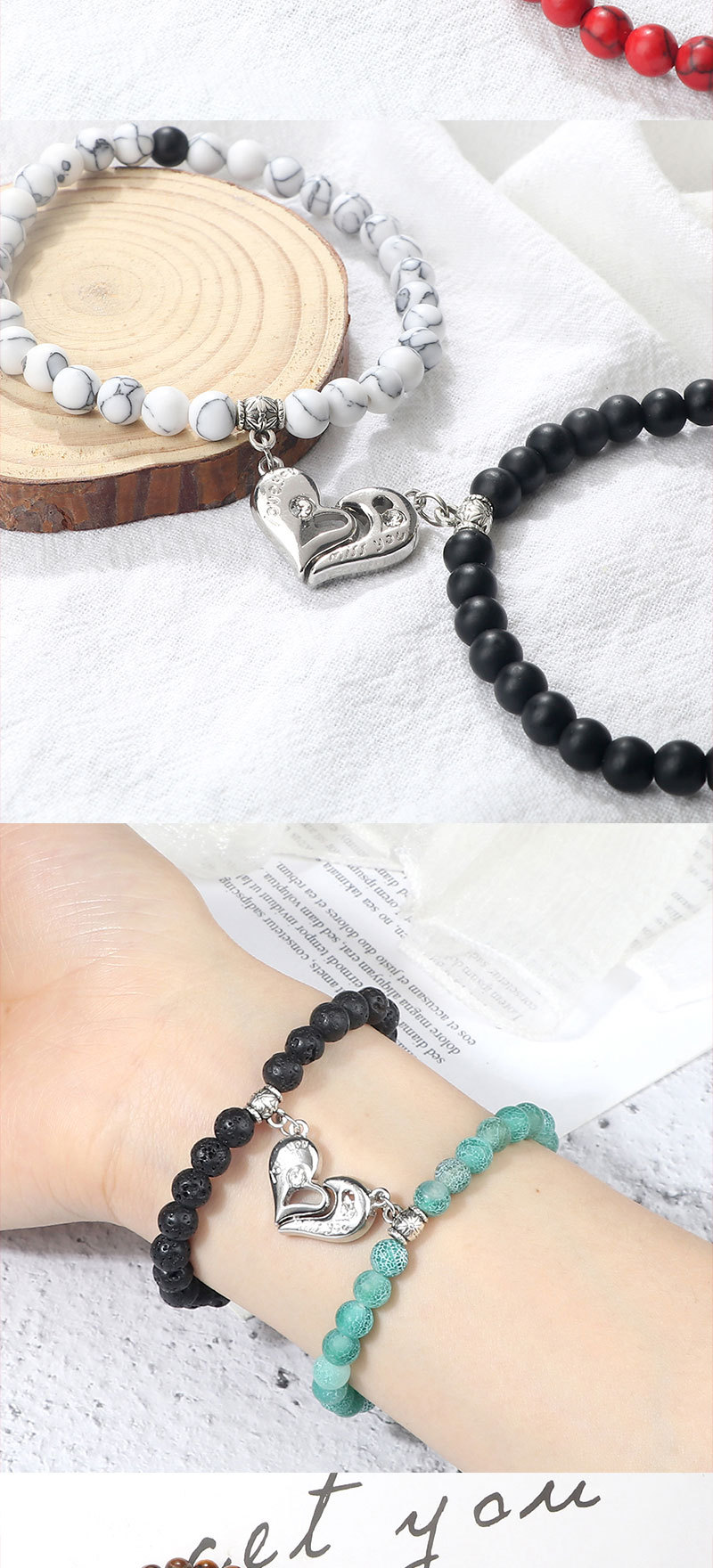 Creative water drop stacking magnetic buckle bracelet cute three dimensional pendant bracelet pearl pattern water drop men and women set jewelry_voghion.com