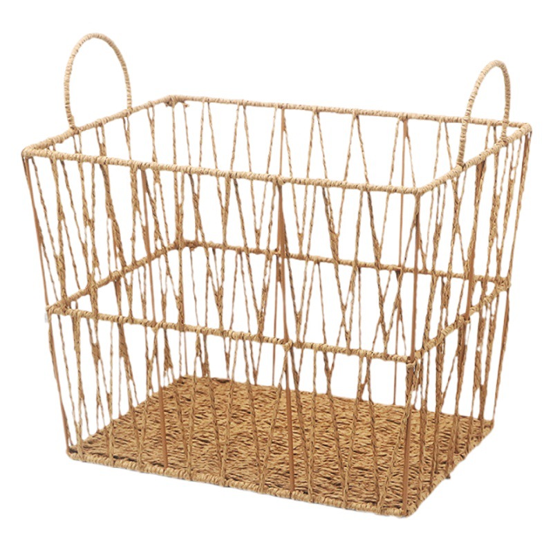 Papel directo de fábrica cuerda ratán tejido Toalla baño ropa juguete caja de almacenamiento con mango moda hueco cesta de almacenamiento