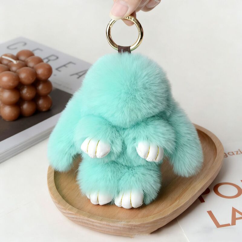 小さなウサギの毛皮ミニチュア装飾品、ウサギの毛皮バッグチャーム、ふわふわで可愛いランドセル、車のキーホルダー飾り|undefined
