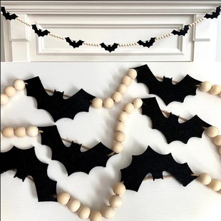 Cross Border Bat Witch Black Non Woven Wooden Beulla Flag Halloween Party Decoration HAPPY HALLOWEEN