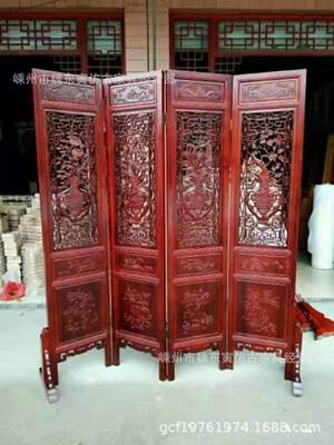 仿古屏风木雕工艺春夏秋冬花瓶梅兰竹菊装饰隔断折屏办公室玄关