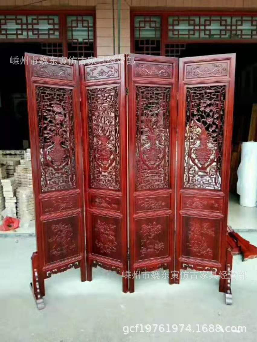 仿古屏风木雕工艺春夏秋冬花瓶梅兰竹菊装饰隔断折屏办公室玄关