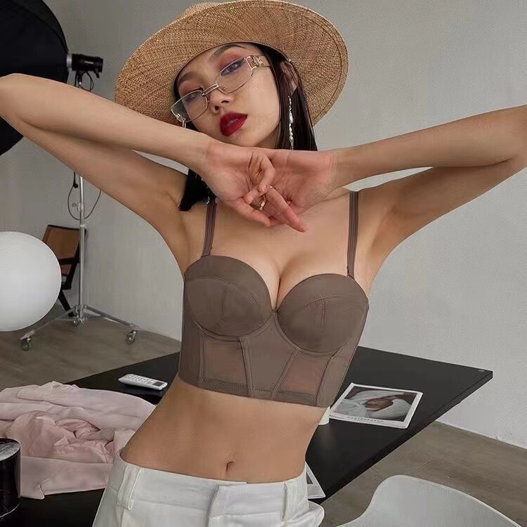 Summer Thin Traceless Sling Underwear Large Chest Small Gathering Reinforcing Side Emulsion Shaping Adjustable Bra suit