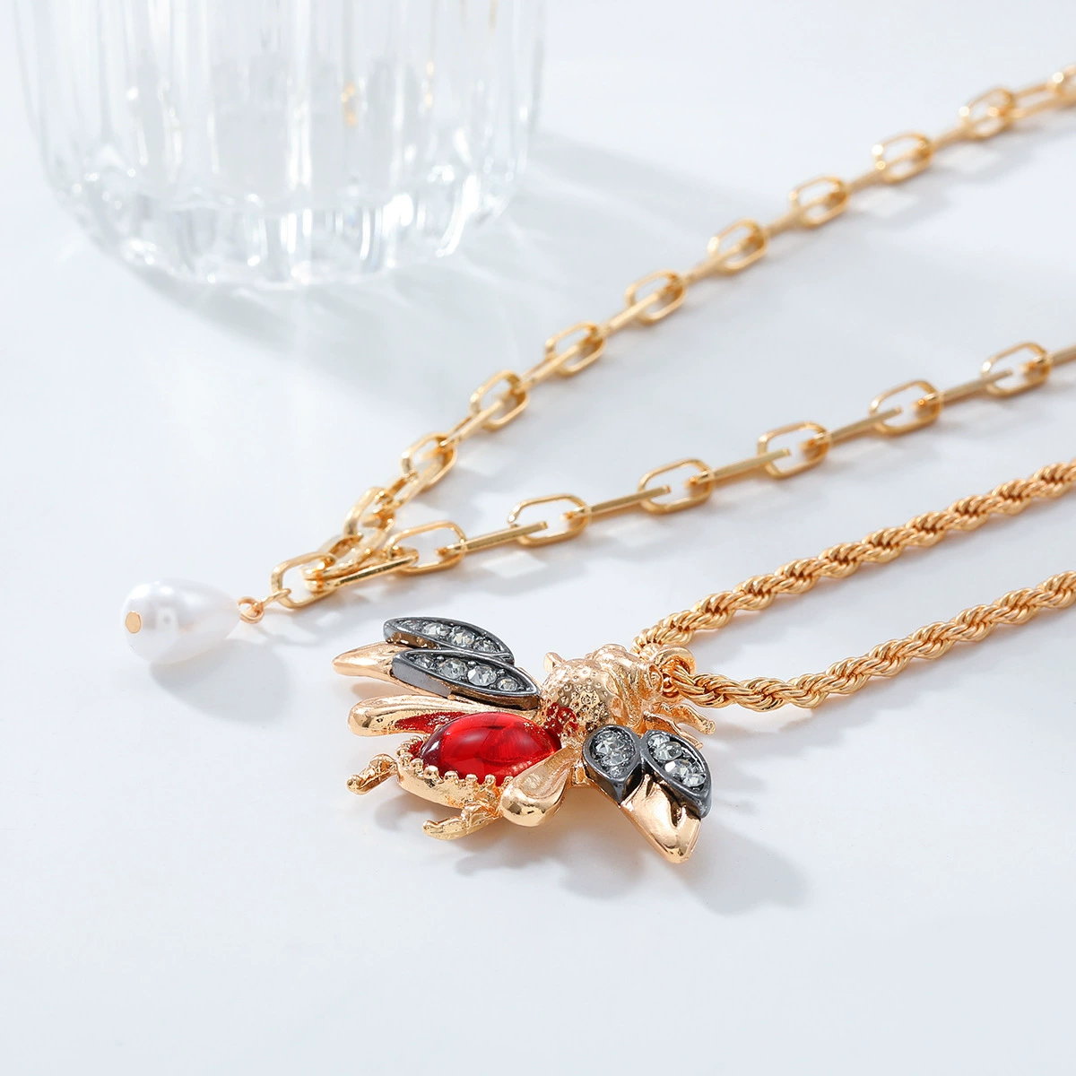 Brand set from pearl, pendant, retro necklace, European style