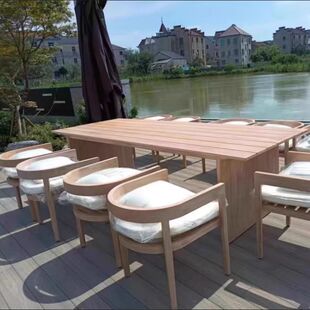 Outdoor Sofa Modern Simple Waterproof Sun Protection Outdoor Leisure Villa Yard Outdoor Teak Solid Wood Sofa Combination