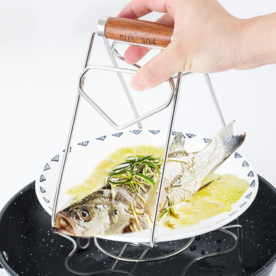 plate Anti scald Steaming plate Bowl clip Pear Wooden handle Bowl clip 304 Stainless steel Anti scald kitchen