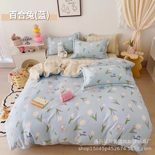 ins Style Cotton Bed Four-piece Set 100 Cotton Fresh Style Quilt Cover Bed Sheet Three-piece Set