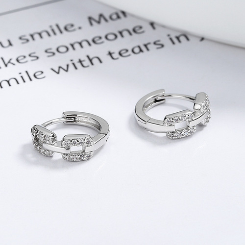 Geometric chain drop earrings for women - summer earrings with diamond setting, trendy, minimalist, versatile ear hoops, sleep-friendly, easy to remove, exquisite, cool and indifferent style