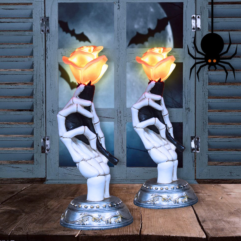 Halloween Resin Hand Bone Rose Table Villa Courtyard Indoor Window Atmosphere Layout Balcony Decoration Night Light Halloween Resin Hand Bone Rose Table Villa Courtyard Indoor Window Atmosphere Layout Balcony Decoration Night Light