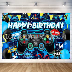 Cross-border hot sale game birthday background cloth blue game theme boy birthday party decoration banner hanging flag cloth