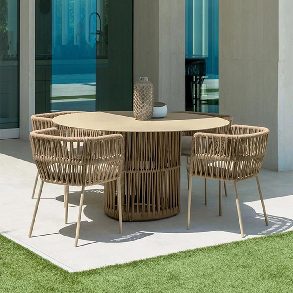 Al Aire Libre mesa y silla cuerda tejida jardín balcón patio al aire libre terraza impermeable protección solar ocio nórdico Silla de ratán combinación muebles