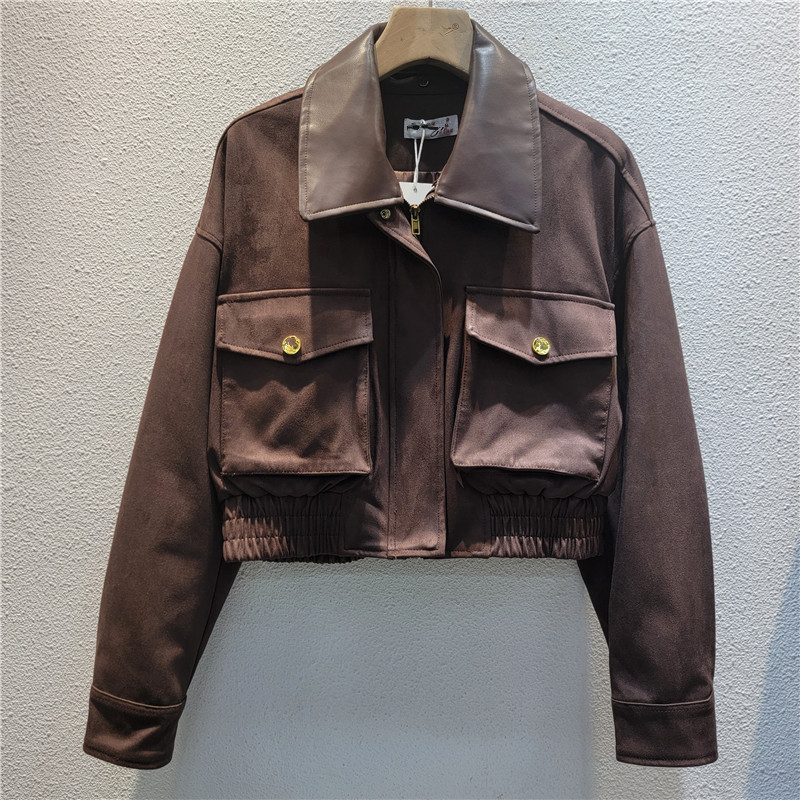 咖色美式复古机车服外套女秋季2025新款高级感宽松短款飞行服夹克|undefined