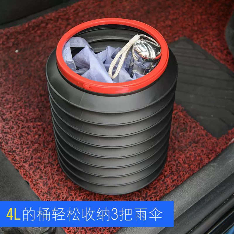 Foldable garbage can, umbrella for car, storage system
