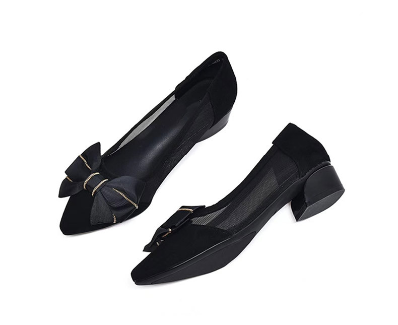 Giày ballet nữ mũi nhọn đế bằng da thật lưới thoáng khí — Màu đen gót 5cm chi tiết 10