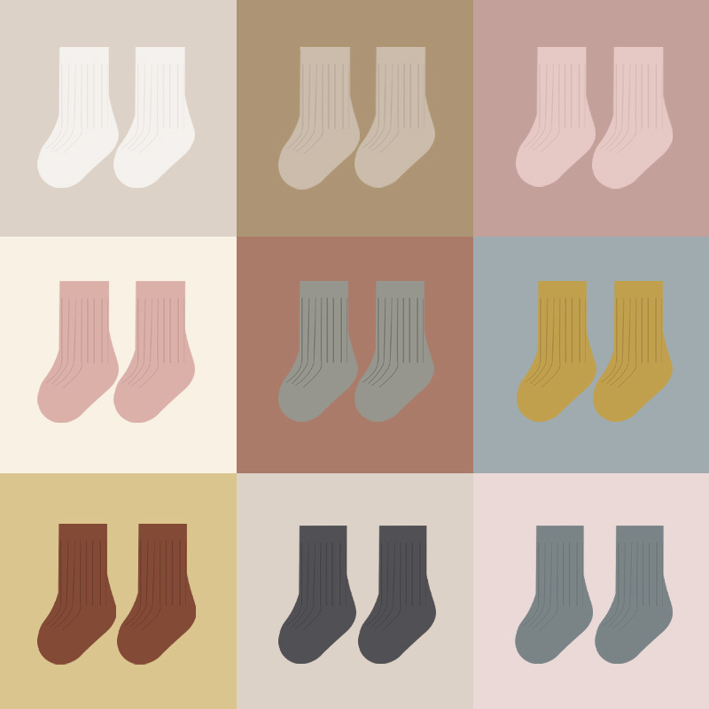 Fábrica de la fuente de la industria de la amistía personalizada al por mayor calcetines para niños coreanos de doble aguja de color sólido calcetines de marea medias para bebés