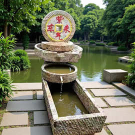 老磨盘石磙组合摆件美丽乡村广场景区路牌刻字老摆件铺路石磨盘