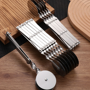 Stainless steel fritters roller knife retractable multi-wheel fritters knife baking tool pizza knife manual dipstick