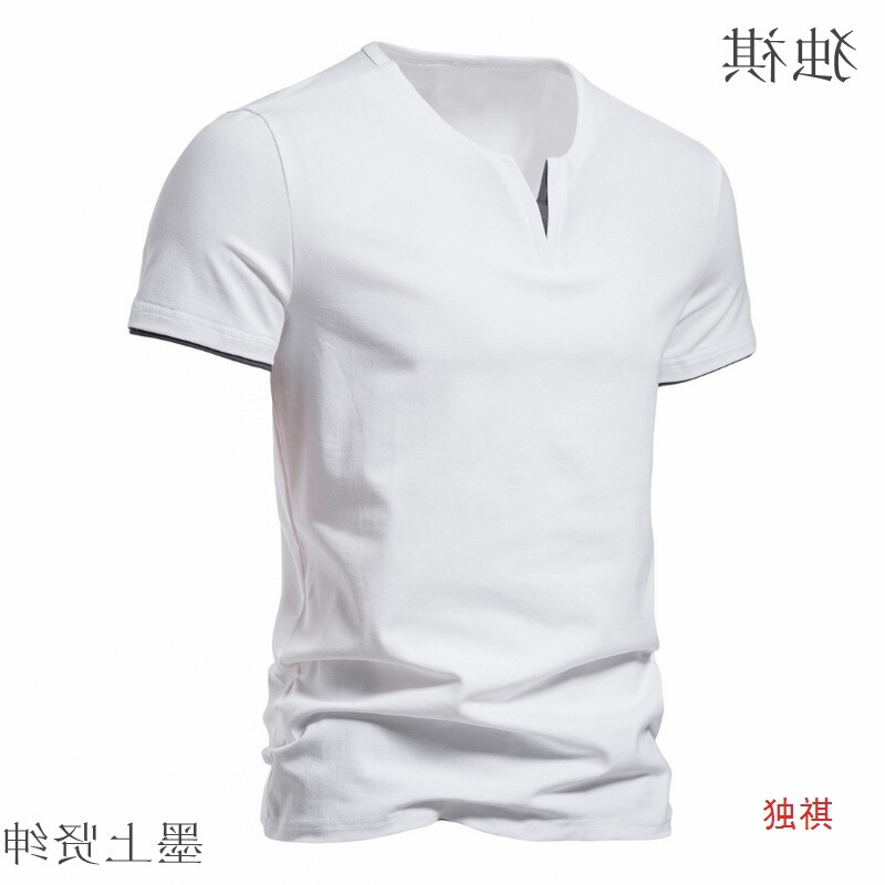 Manwei Venom European and American White Fake Two-piece T-shirt Men's Simple Harajuku V-neck Base Shirt Thin Short-sleeved T-shirt Trend Manwei Venom European and American White Fake Two-piece T-shirt Men's Simple Harajuku V-neck Base Shirt Thin Short-sleeved T-shirt Trend